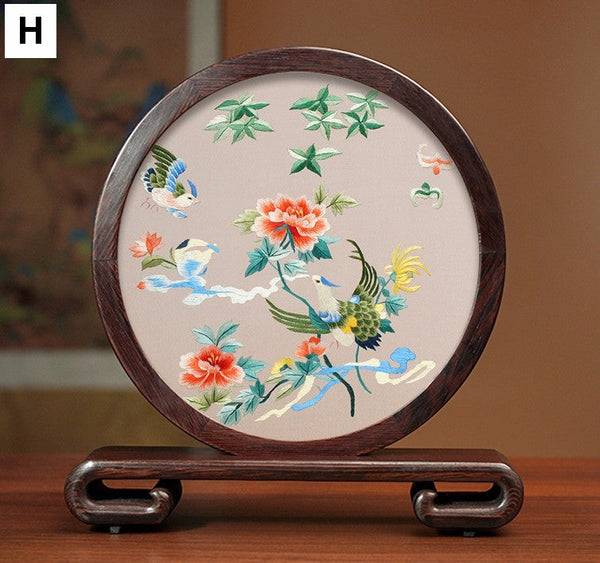 Exclusive Business Presents, Flower and Birds Silk Embroidery Ornaments, Creative Birthday Gift, Premium Souvenir, Traditional Chinese Suzhou Silk Embroidery-Grace Painting Crafts