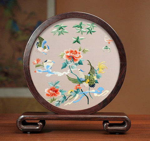 Exclusive Business Presents, Flower and Birds Silk Embroidery Ornaments, Creative Birthday Gift, Premium Souvenir, Traditional Chinese Suzhou Silk Embroidery-Grace Painting Crafts