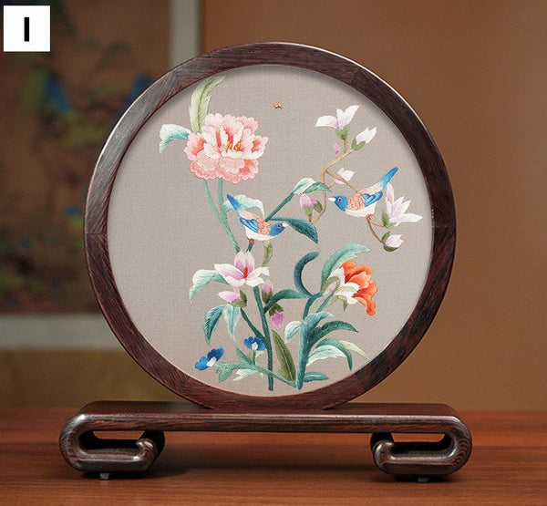 Exclusive Business Presents, Flower and Birds Silk Embroidery Ornaments, Creative Birthday Gift, Premium Souvenir, Traditional Chinese Suzhou Silk Embroidery-Grace Painting Crafts