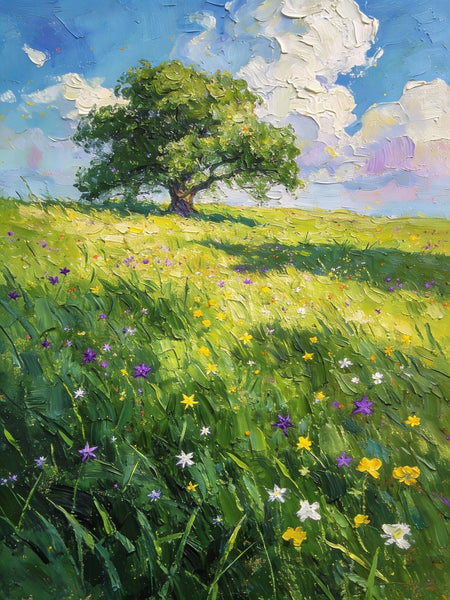Springtime Landscape, A Vibrant Meadow under a Cloudy Sky, On Canvas Small Paintings, Landscape Oil Paintings, Hand Painted Canvas Art, Original Artwork Small Paintings on Wall-Grace Painting Crafts