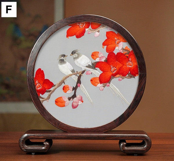 Unique Birthday Gift, Flower and Bird Embroidery Ornaments, Traditional Chinese Suzhou Silk Embroidered Ornament, Premium Souvenir, Exclusive Business Presents-Grace Painting Crafts