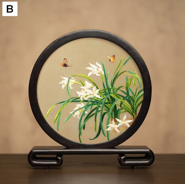 Unique Birthday Gift, Traditional Chinese Suzhou Embroidery Ornament, Exclusive Business Present Flower and Butterfly Embroidered Decor, Premium Souvenir-Grace Painting Crafts