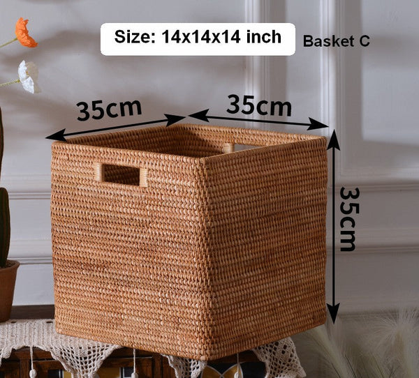 Storage Basket for Shelves, Large Rectangular Storage Baskets, Storage Baskets for Kitchen, Woven Rattan Storage Baskets for Bedroom-Grace Painting Crafts