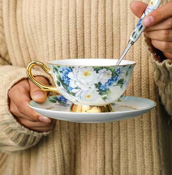 Royal Porcelain Tea Cup Saucer Set, Rose Flower Pattern Ceramic Cups, 7.4 oz British Ceramic Coffee Cups, Unique Tea Cup and Saucer in Gift Box-Grace Painting Crafts