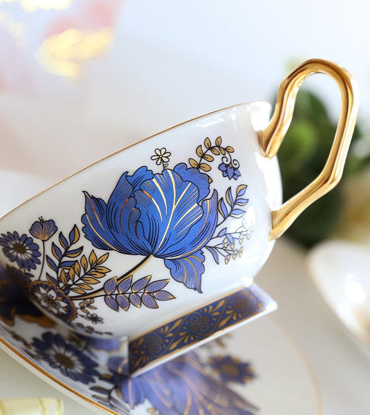 Afternoon British Tea Cups, Unique Iris Flower Tea Cups and Saucers in Gift Box, Elegant Ceramic Coffee Cups, Royal Bone China Porcelain Tea Cup Set-Grace Painting Crafts