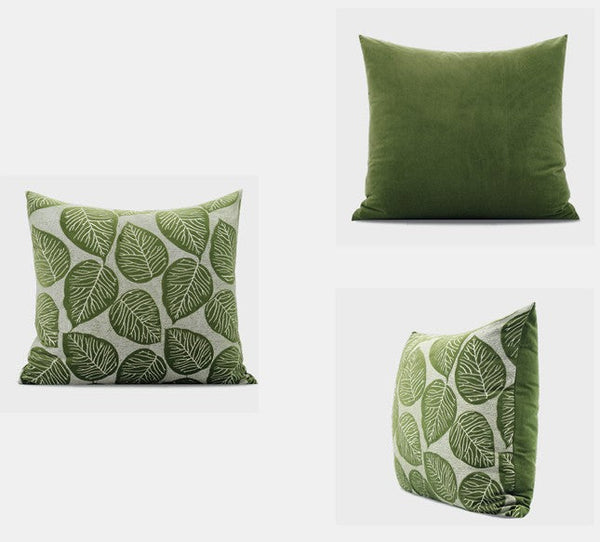 Contemporary Modern Sofa Pillows, Green Leaves Square Modern Throw Pillows for Couch, Simple Decorative Throw Pillows, Large Throw Pillow for Interior Design-Grace Painting Crafts