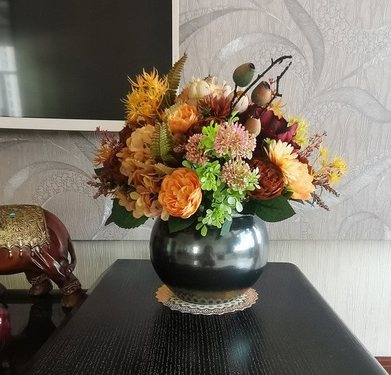 Large Bunch of Autumn Flowers Arrangement Interior Design, Peony Faux Silk Floral Bouquet Table Centerpiece, Modern Artificial Floral Arrangement for Bedroom-Grace Painting Crafts