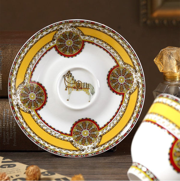 Handmade Beautiful British Tea Cups, Creative Bone China Porcelain Tea Cup Set, Yellow Royal Ceramic Coffee Cups, Unique Tea Cups and Saucers-Grace Painting Crafts