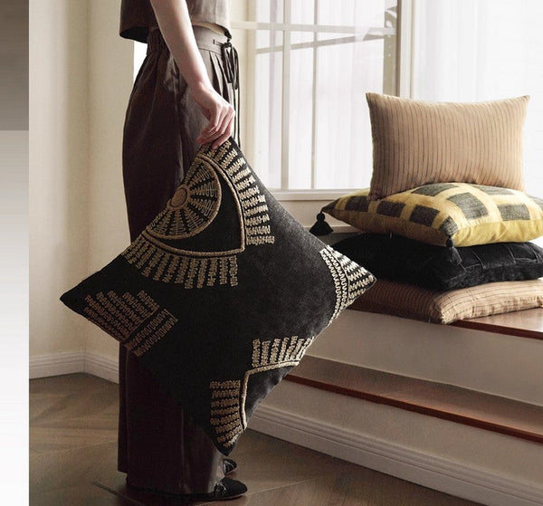 Geometric Modern Sofa Pillows, Large Square Decorative Throw Pillows for Couch, Large Black Decorative Throw Pillows, Black Geometric Sofa Pillows for Interior Design-Grace Painting Crafts