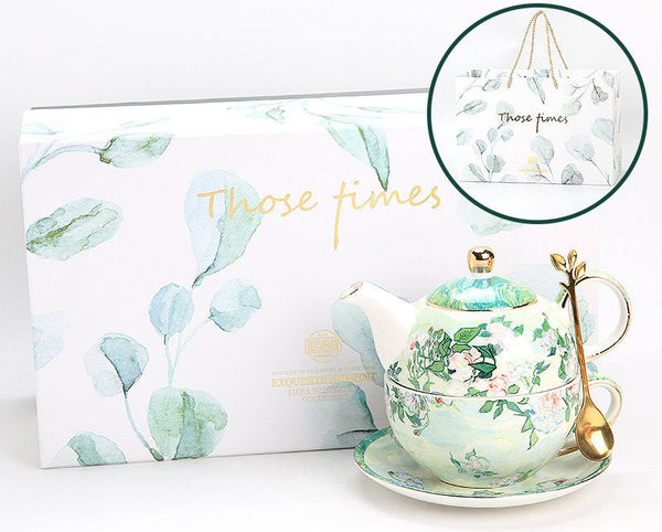 Vintage Style Stackable Tea Pot Set, English Style Tea Pot and Cup Set, Ceramic Tea Pot with Integrated Cup, Mother-and-Baby Teapot with Matching Saucer-Grace Painting Crafts