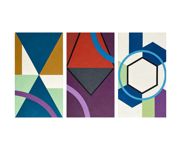 Geometric Abstract Paintings for Modernism Living Room Decor, Multi Panel Canvas Art, Extra Large Group Paintings, Hand Painted Artwork-Grace Painting Crafts