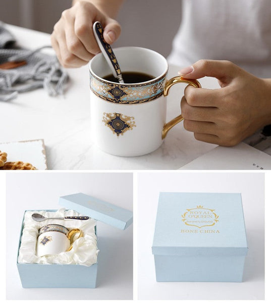 Elegant Ceramic Coffee Mug, Beautiful British Tea Cups, Large Royal Bone China Porcelain Mug, Large Capacity Ceramic Mugs for Office-Grace Painting Crafts