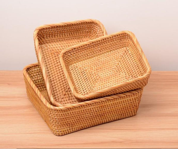 Rectangular Storage Baskets for Pantry, Small Rattan Kitchen Storage Basket, Storage Baskets for Shelves, Woven Storage Baksets-Grace Painting Crafts