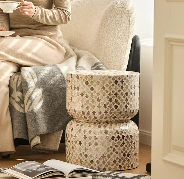 Elegant Small End Table, Modern Side Table, Contemporary Bedside Table, Bedside Small Side Table, Creative Coffee Table, Contemporary Side Table, Portable Casual Side Table, Shell Small Sofa Side Table-Grace Painting Crafts