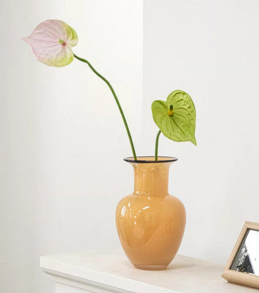 Contemporary Vases for Modern Home Decor, Handmade Liuli Vases, Color Glaze Vase, Yellow Glass Bud Vases, Centerpiece Vases on Table-Grace Painting Crafts