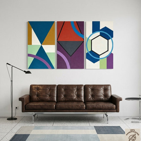 Geometric Abstract Paintings for Modernism Living Room Decor, Multi Panel Canvas Art, Extra Large Group Paintings, Hand Painted Artwork-Grace Painting Crafts