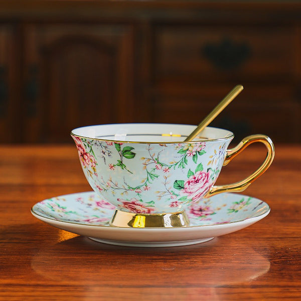 Ceramic Coffee Cup with Saucer, Floral Porcelain Tea Cup and Saucer Set, Traditional English Tea Cup and Saucer Set, Afternoon British Tea Cup with Saucer-Grace Painting Crafts