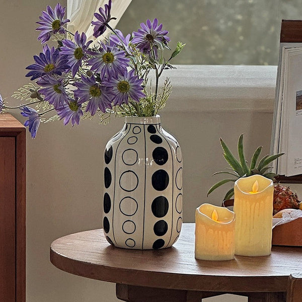 Small Flower Vases on Table, Ceramic Bud Vases, Black and White Polka Dot Flower Vase, Modern Porcelain Flower Vases, Handmade Water Holding Flower Vases-Grace Painting Crafts