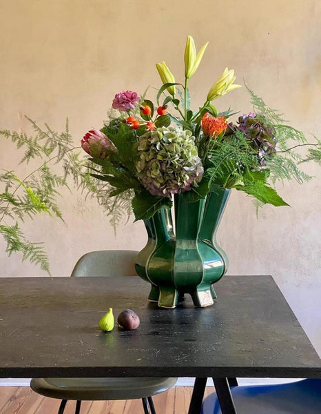 Unique Handmade Modern Flower Vase, Centerpiece Ceramic Bouquet Vases, Contemporary Vases on Dining Table, Green Porcelain Vases for Modern Home Decor-Grace Painting Crafts