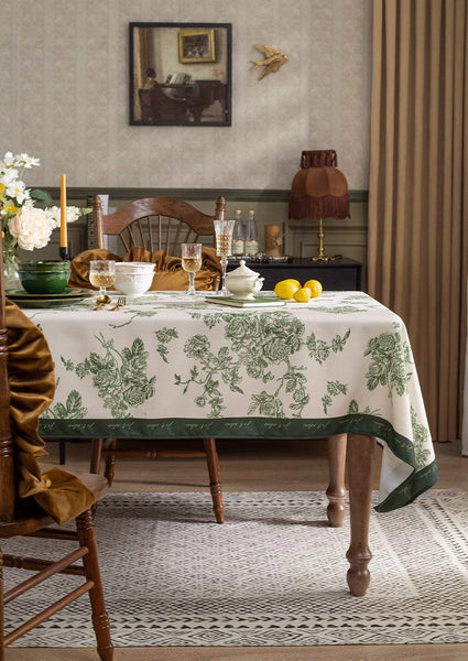 Chenille Flower Tablecloth for Dining Table, Elegant French Style Table Cover for Dining Room Table, Modern Rectangle Tablecloth for Oval Table-Grace Painting Crafts