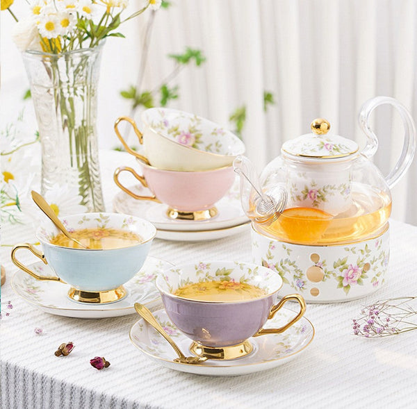 Elegant Ceramic Coffee Cups, Beautiful British Tea Cups, Unique Afternoon Tea Cups and Saucers in Gift Box, Royal Bone China Porcelain Tea Cup Set-Grace Painting Crafts