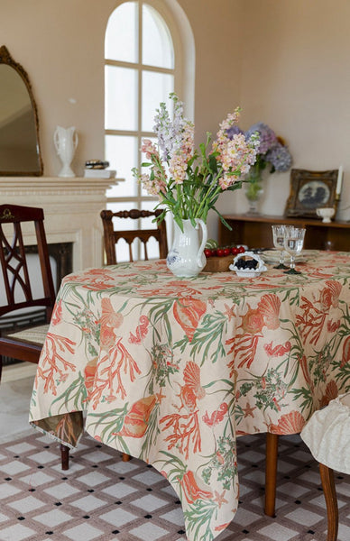 Sea Shell Pattern Tablecloth, Large Modern Rectangle Tablecloth for Dining Room Table, Square Tablecloth, Farmhouse Table Cloth, Wedding Tablecloth-Grace Painting Crafts