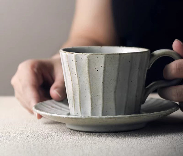 Unique Tea Cup and Saucer, Modern Tea Cup Set for Traditional Afternoon Tea, Handmade Pottery Coffee Cup, Creative Ceramic Coffee Cup with Saucer-Grace Painting Crafts