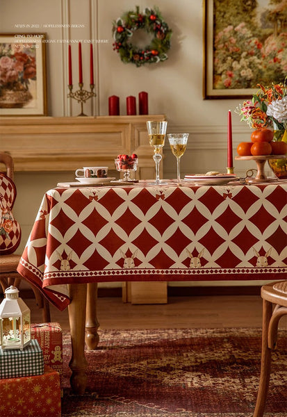 Holiday Red Tablecloth for Dining Table, Rabbit Pattern Table Cover for Dining Room Table, Modern Rectangle Tablecloth for Oval Table-Grace Painting Crafts