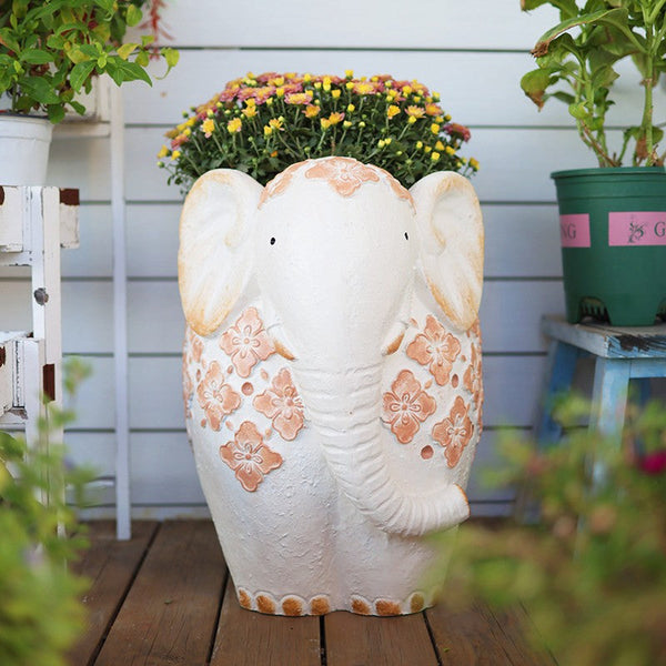 Animal Statue for Garden Ornaments, Oversized Modern Garden Flower Pot, Extra Large Elephant Garden Flowerpots, Resin Statue for Garden, Villa Outdoor Garden Flower Pots-Grace Painting Crafts