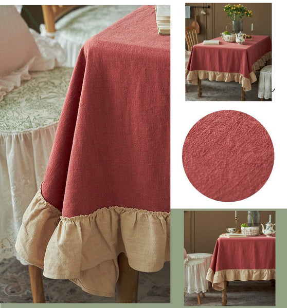 Square Tablecloth for Round Table, Red Modern Table Cloth, Ramie Tablecloth for Home Decoration, Extra Large Rectangle Tablecloth for Dining Room Table-Grace Painting Crafts