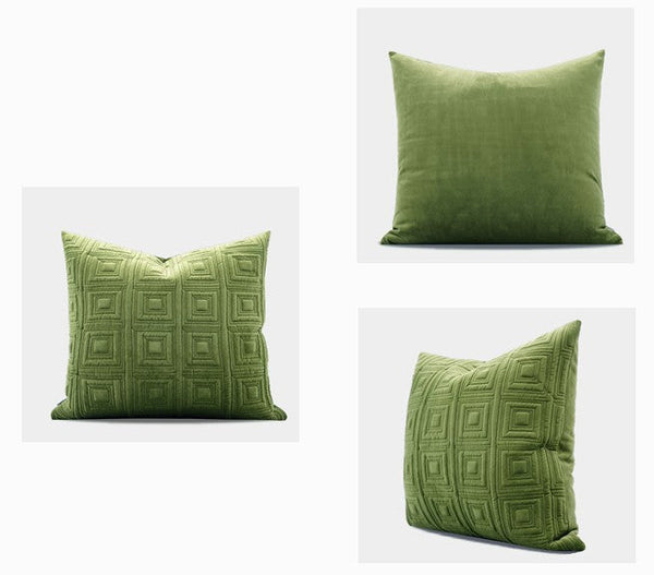 Large Square Modern Throw Pillows for Couch, Green Geometric Modern Sofa Pillows, Large Decorative Throw Pillows, Simple Throw Pillow for Interior Design-Grace Painting Crafts