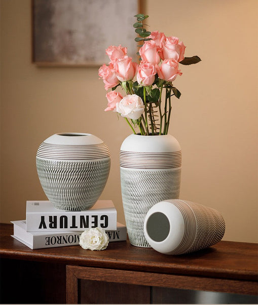 Centerpiece on Dining Table, Large Flower Vase on Table, Pottery Flower Vases Urn, Modern Bouquet Flower Vases, Handmade Water Holding Flower Vases-Grace Painting Crafts