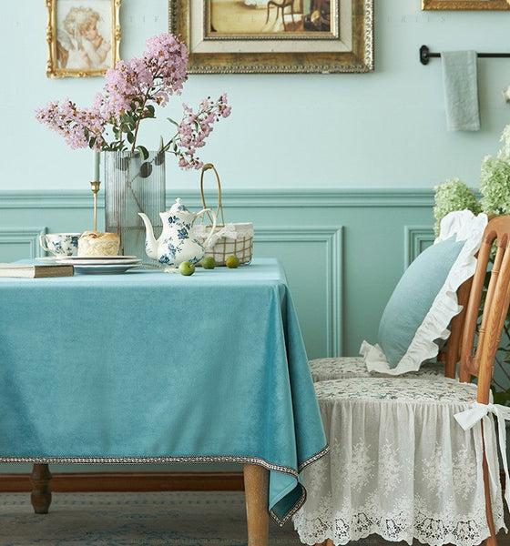 Ramie Velvet Rectangle Tablecloth for Home Decoration, Blue Square Tablecloth for Round Table, Modern Blue Table Cloth for Dining Room Table-Grace Painting Crafts