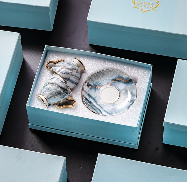 Elegant Ceramic Coffee Cups, 6.8 oz Tea Cup and Saucer in Gift Box as Birthday Gift, Beautiful British Tea Cups, Royal Porcelain Tea Cup Set-Grace Painting Crafts