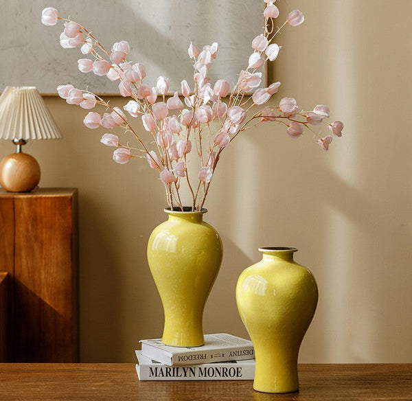 Porcelain Flower Vases, Handmade Water Holding Flower Vase, Yellow Flower Vases on Table, Ceramic Bud Vases-Grace Painting Crafts