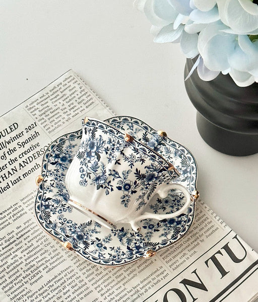 French Style China Porcelain Tea Cup Saucer Set, 7.8 oz Tea Cup and Saucers, Royal Ceramic Cups, Elegant Vintage Ceramic Coffee Cups for Traditional Afternoon Tea-Grace Painting Crafts