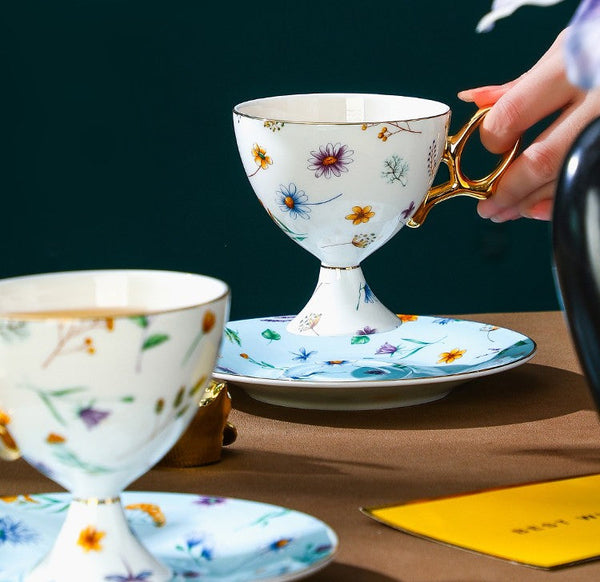 Elegant British Ceramic Coffee Cup with Saucer, 6.8 oz Tea Cup and Saucer Set in Gift Box, Floral Porcelain Tea Cup and Saucer Set, Flower Ceramic Tea Cup and Saucer-Grace Painting Crafts
