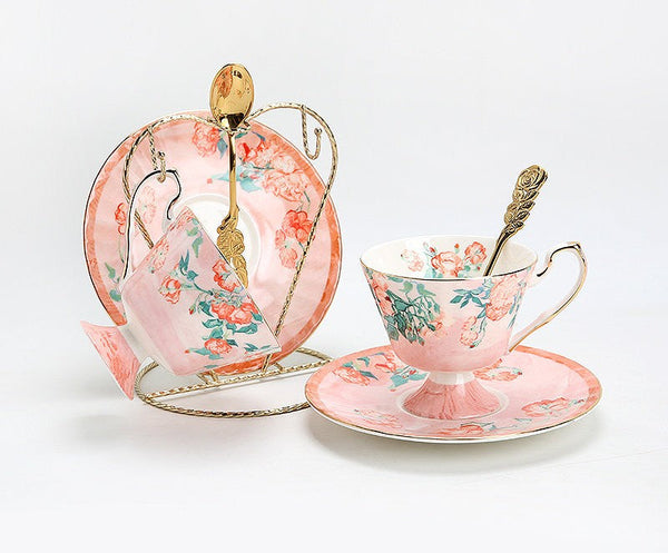 Ceramic Tea Cup Set, Luxury Tea Cup with Saucer, Elegant Coffee Cup, Porcelain Tea cups, British Tea Cup Set, Afternoon Tea Cup with Saucer Set-Grace Painting Crafts