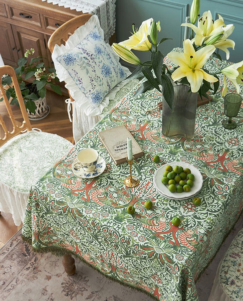 Green Flower Pattern Tablecloth for Home Decoration, Large Square Tablecloth for Round Table, Extra Large Rectangle Tablecloth for Dining Room Table-Grace Painting Crafts