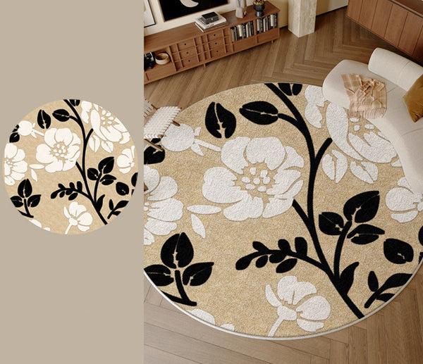 Bedroom Abstract Modern Area Rugs, Geometric Round Rugs for Dining Room, Circular Modern Rugs under Chairs, Contemporary Modern Rug for Living Room-Grace Painting Crafts