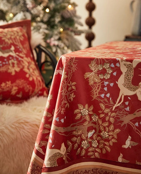 Long Modern Rectangular Tablecloth for Dining Room Table, Forest Deer Red Table Covers, Square Tablecloth for Kitchen, Extra Large Tablecloth for Round Table-Grace Painting Crafts