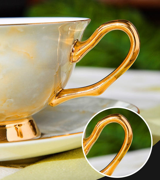 Elegant Ceramic Coffee Cups, 6.8 oz Tea Cup and Saucer in Gift Box as Birthday Gift, Beautiful British Tea Cups, Royal Porcelain Tea Cup Set-Grace Painting Crafts