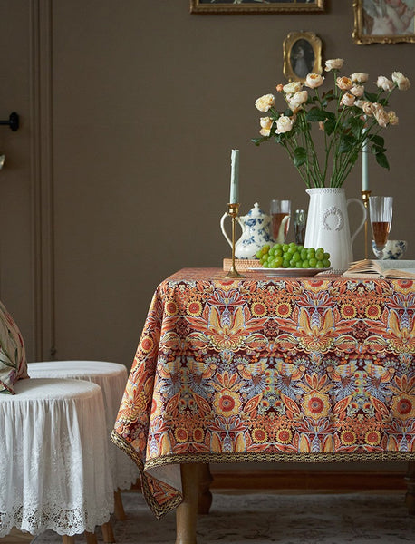 Flower Pattern Tablecloth, Square Tablecloth for Round Table, Large Cotton Rectangle Tablecloth for Home Decoration, Farmhouse Table Cloth Dining Room Table-Grace Painting Crafts