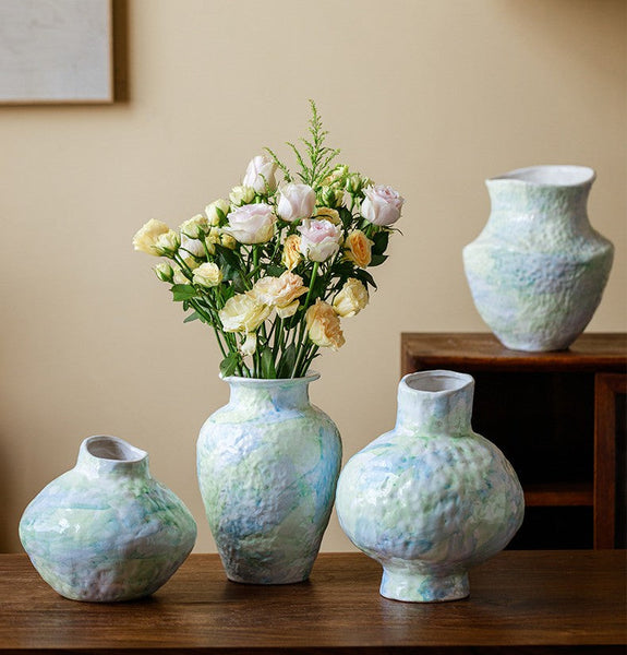 Centerpiece on Dining Table, Modern Porcelain Flower Vases, Handmade Water Holding Flower Vases, Ceramic Bouquet Vases, Flower Vases on Table-Grace Painting Crafts