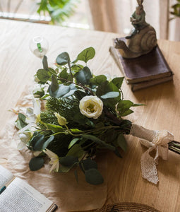 Eucalyptus Globulus, Clematis, White Rose Flowers, Unique Flower Arrangement for Home Decoration, Beautiful Modern Artificial Flowers for Dining Room Table-Grace Painting Crafts