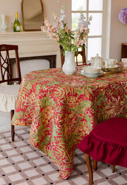 Large Modern Rectangle Tablecloth for Dining Table, Flower Pattern Red Table Covers for Round Table, Farmhouse Table Cloth for Oval Table-Grace Painting Crafts