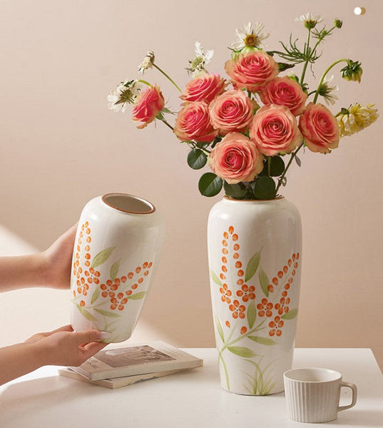 Porcelain Flower Vases, Large Flower Vases on Table, Dining Table Centerpiece, Ceramic Bouquet Vases, Handmade Water Holding Flower Vase-Grace Painting Crafts