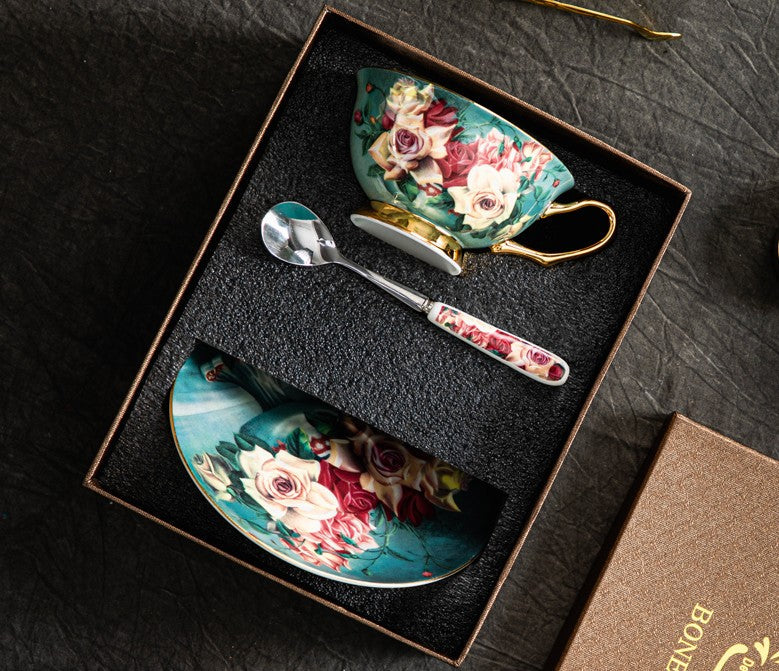 Large Rose Royal Ceramic Cups, Afternoon Bone China Porcelain Tea Cup Set, Unique Tea Cups and Saucers in Gift Box, Elegant Flower Ceramic Coffee Cups-Grace Painting Crafts