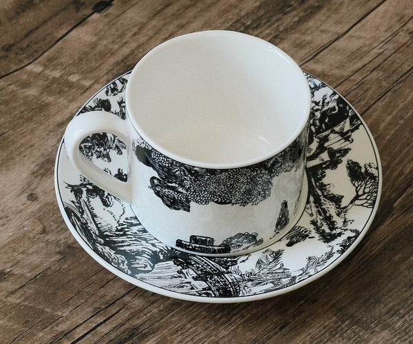 Royal Ceramic Cups, Elegant Ceramic Coffee Cups, 6.8 oz Tea Cup and Saucer in Gift Box, Zebra Jungle Porcelain Tea Cup Saucer Set-Grace Painting Crafts