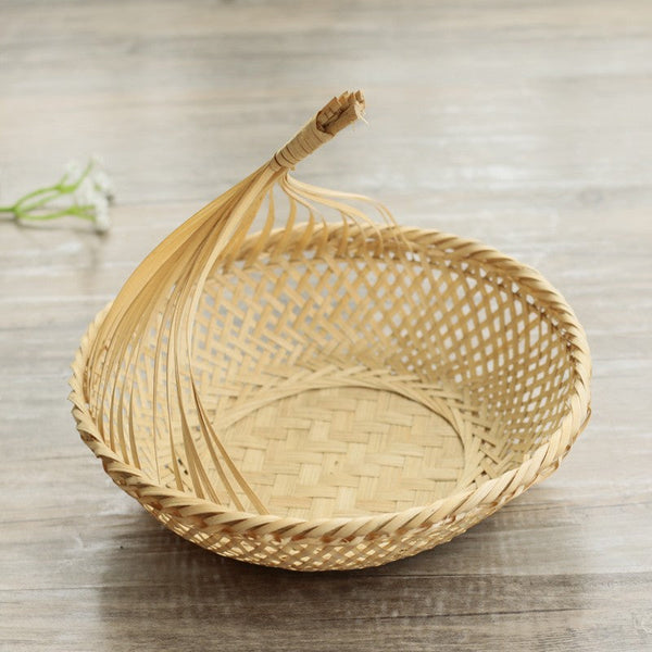 Lovely Cute Picnic Food Basket, Bamboo Basket for Food, Natural Fruit Basket Kitchen Storage Baskets, Natural Hand-woven Bamboo Basket-Grace Painting Crafts